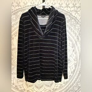 Talbots Black and Green Striped Cowl Neck Velour Sweater